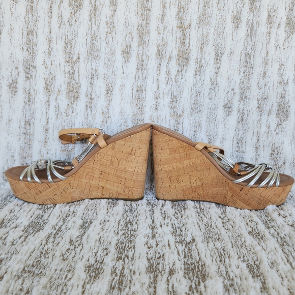 Coach "Georgiana" Platform Wedge Sandal Metallic Silver Tan | Women's Size 9.5B - Picture 7 of 11